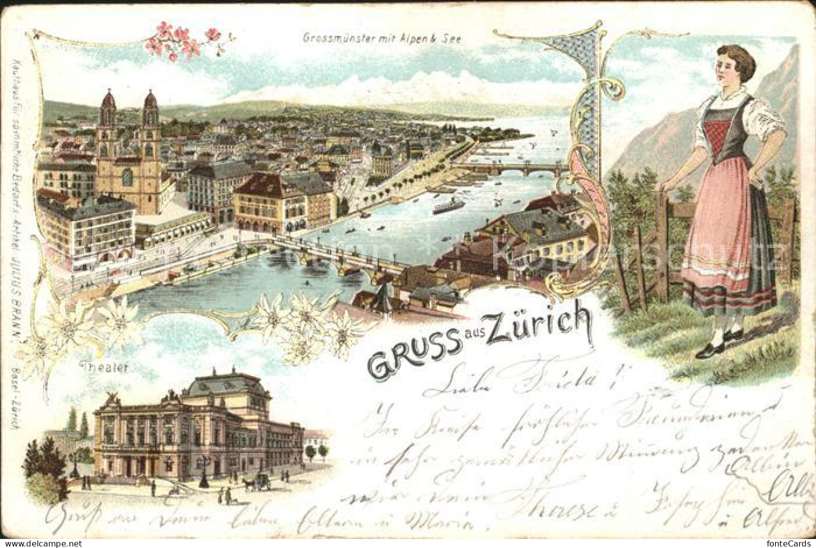 11706776 Zuerich ZH Grossmuenster Mit Alpen See Theater  Zuerich ZH - Other & Unclassified