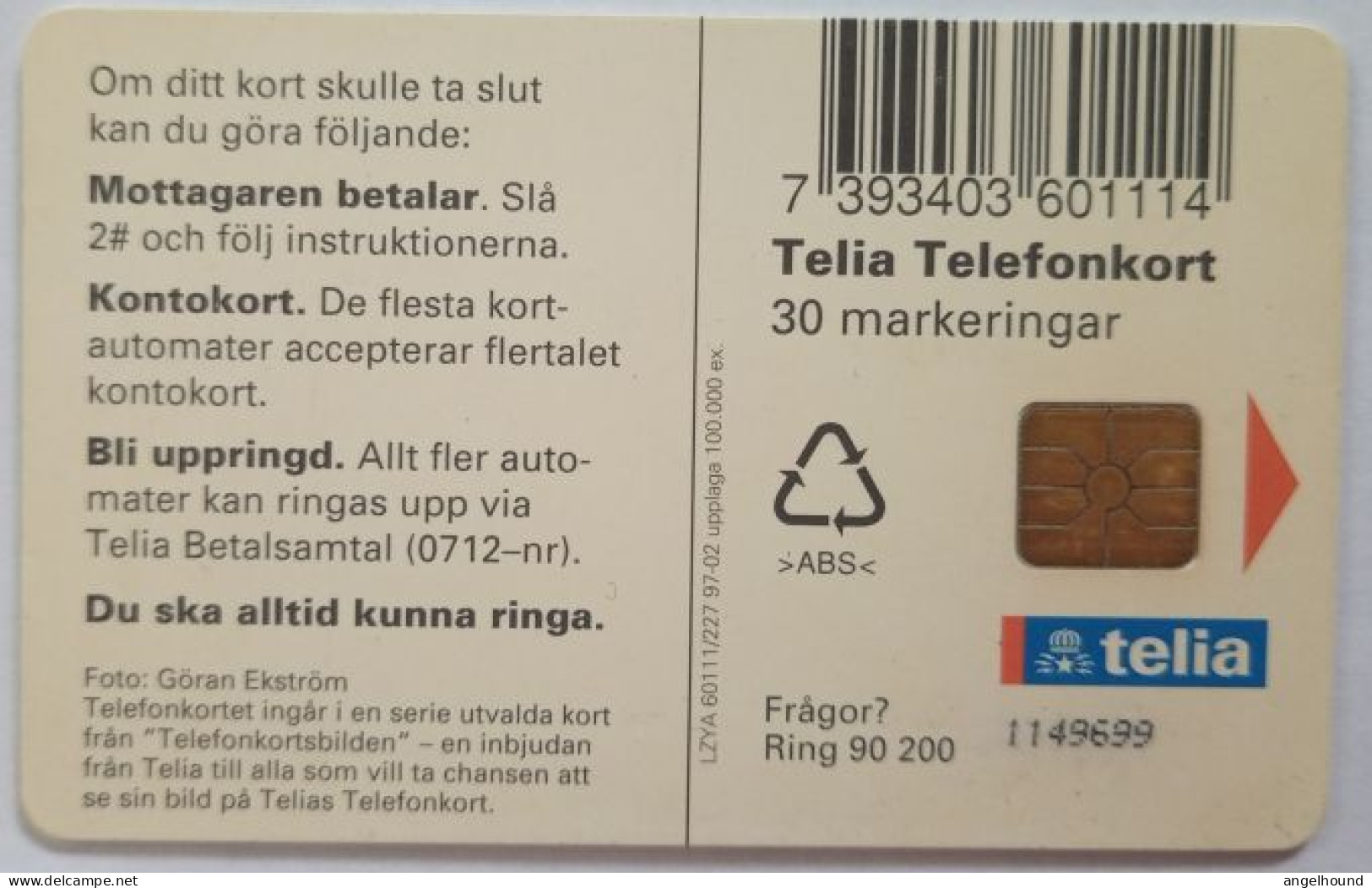 Sweden 30Mk. Chip Card - Albino Elk - White Moose - Suède