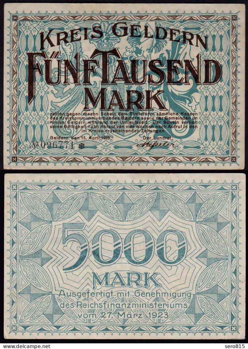 Rheinland - Geldern Kreis Kleve 5000 Mark 15-4-1923 VF+  (15373 - Other & Unclassified