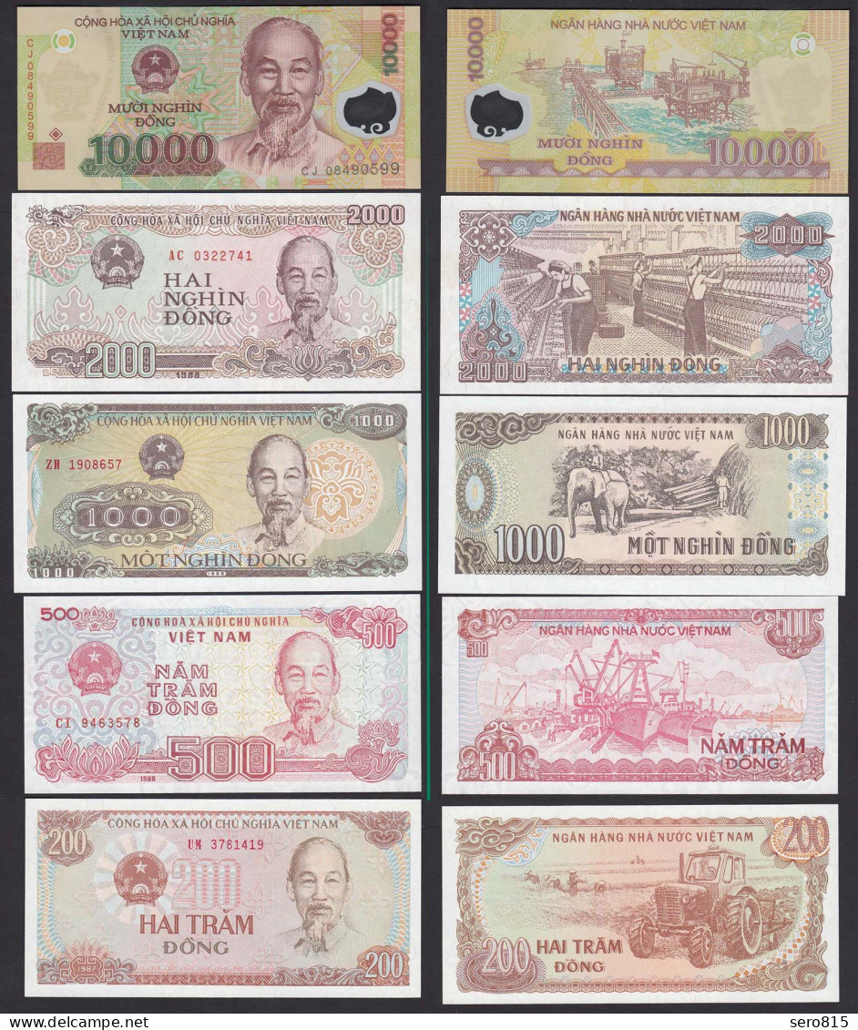 Vietnam  200 - 10.000 Dong 5 Banknoten UNC (1)    (17886 - Sonstige – Asien