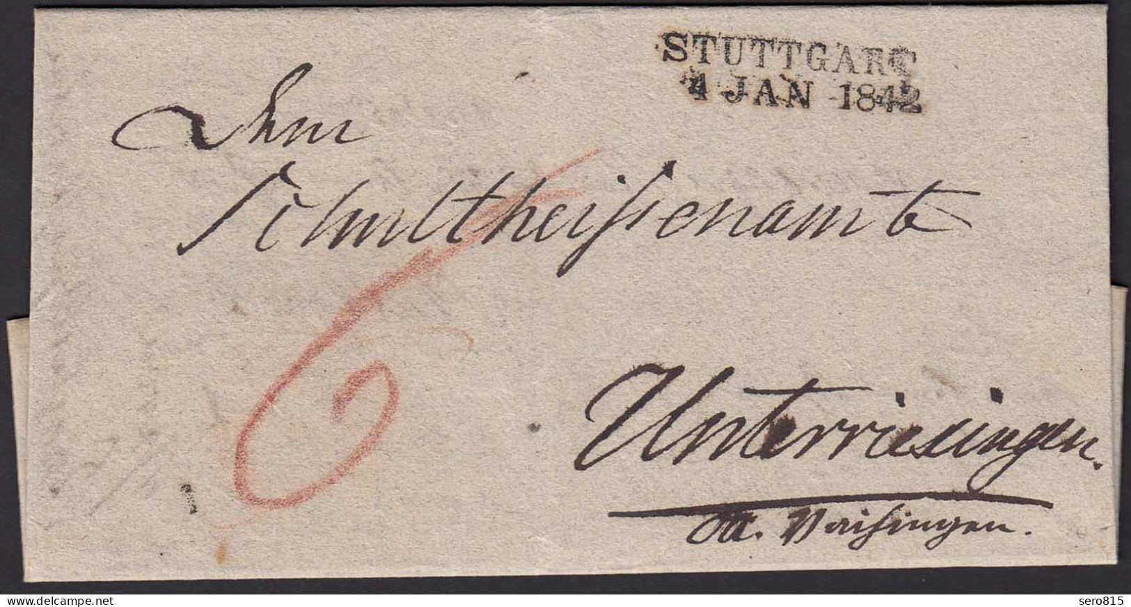 Württemberg 1842 Umschlag Doppelverwndung Stuttgart L2 Waiblingen L1  (15979 - Other & Unclassified