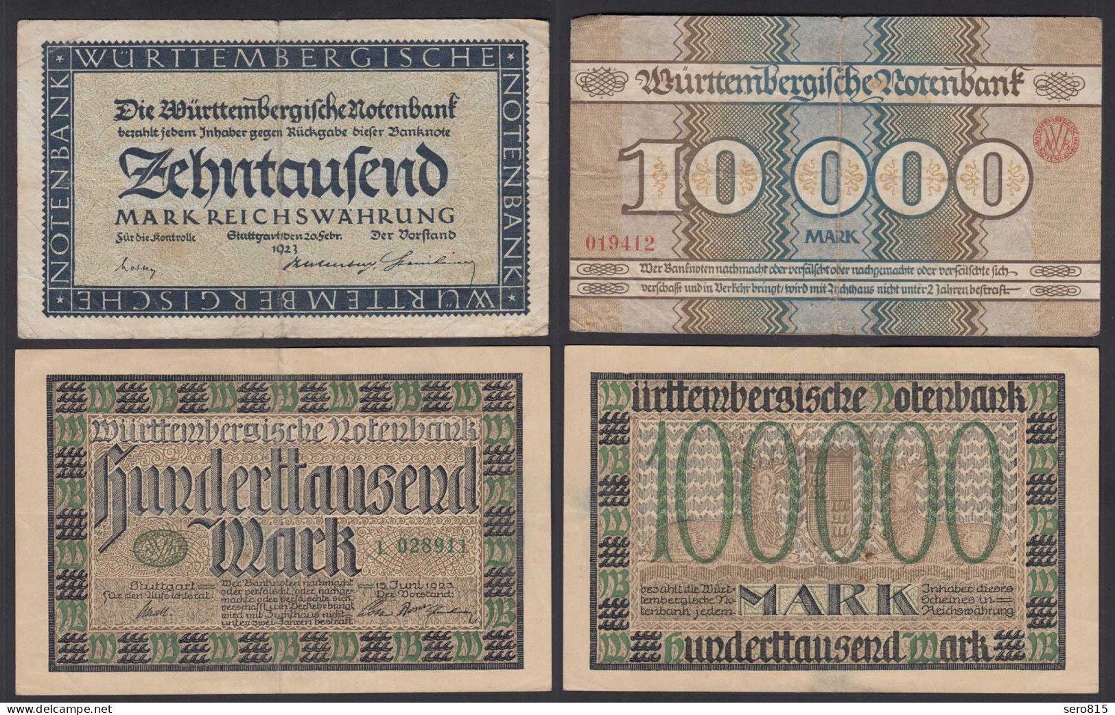 Württemberg Länderbanknoten 2 Stück 10 + 100 Tausend Mark 1923   (26130 - Autres & Non Classés