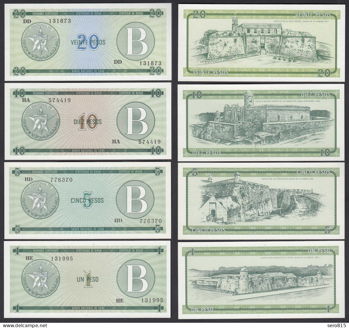 Kuba - Cuba 1,5,10,20 Peso 1985 Pick FX6,7,8,9 UNC (1) Foreign Exchange Certificates - Other - America
