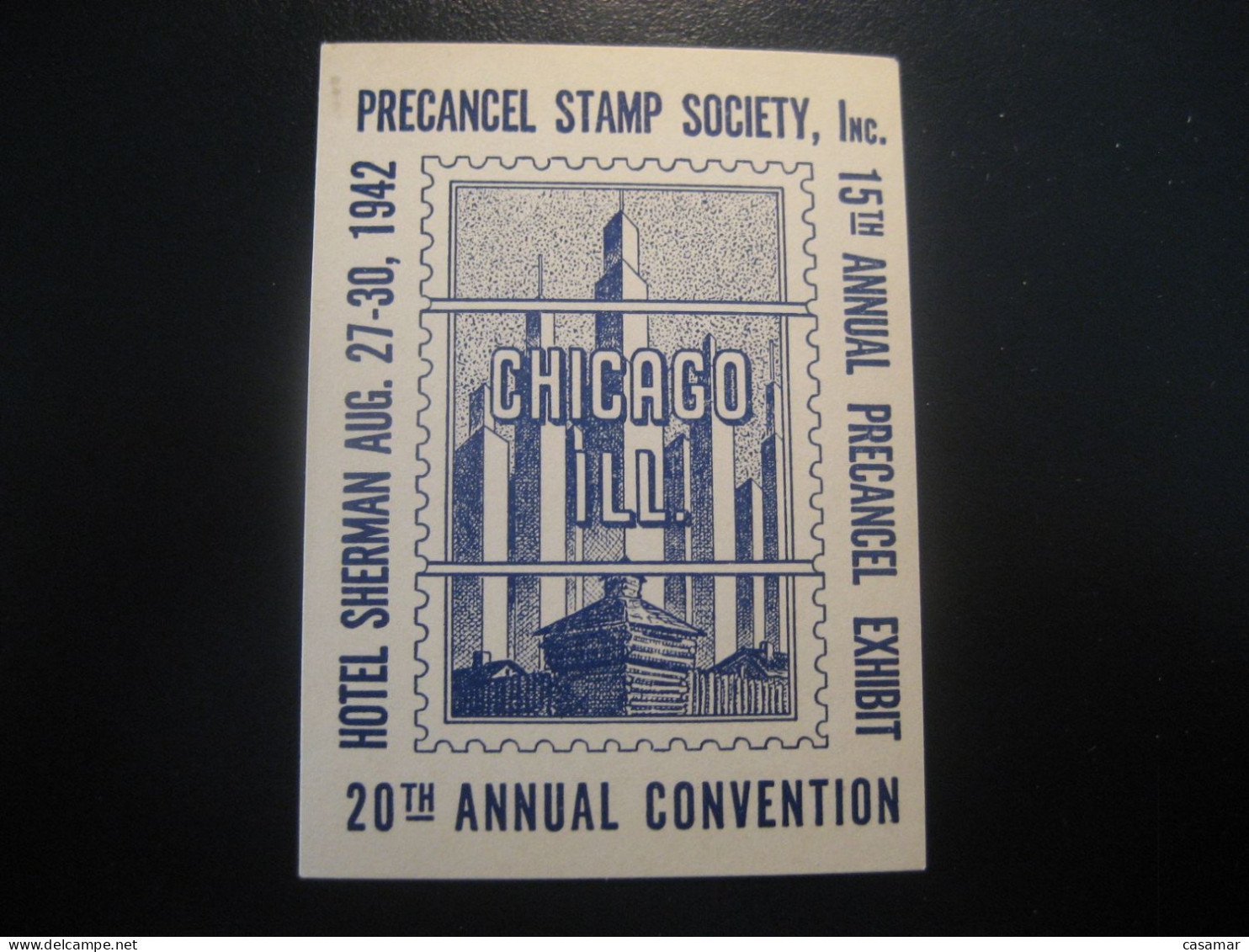 CHICAGO Illinois 1942 Hotel Sherman Convention Poster Stamp Vignette USA Label - Sonstige & Ohne Zuordnung