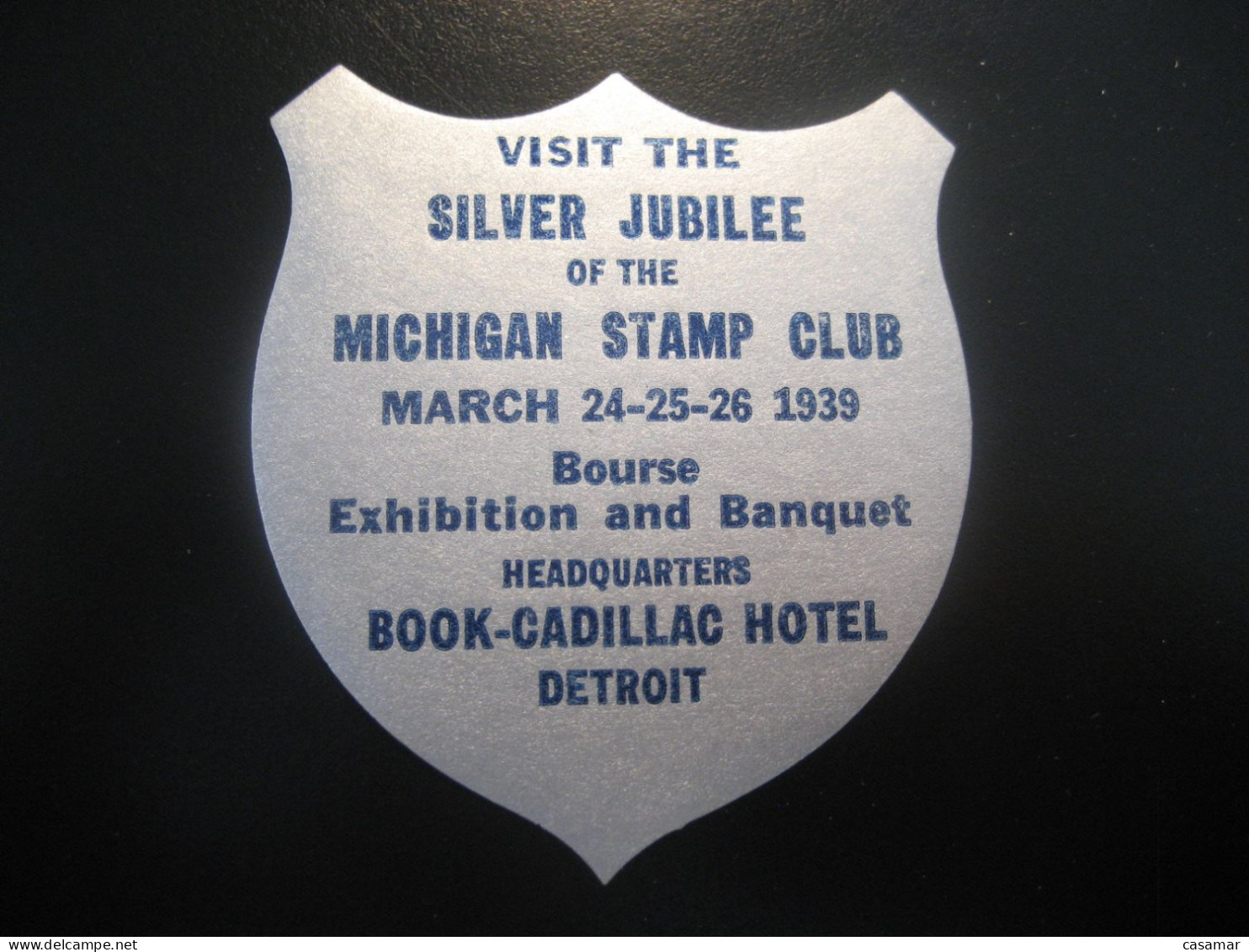 DETROIT 1939 Michigan Stamp Club Book-Cadillac Hotel Poster Stamp Vignette USA Label - Andere & Zonder Classificatie