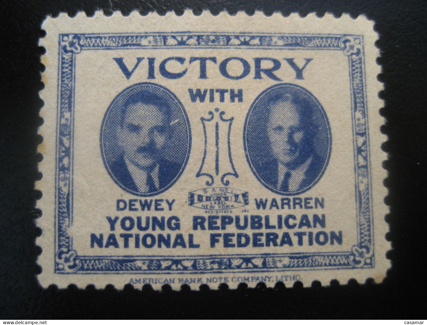 DEWEY + WARREN Victory Young Republican National Federation Poster Stamp Vignette USA Label - Other & Unclassified