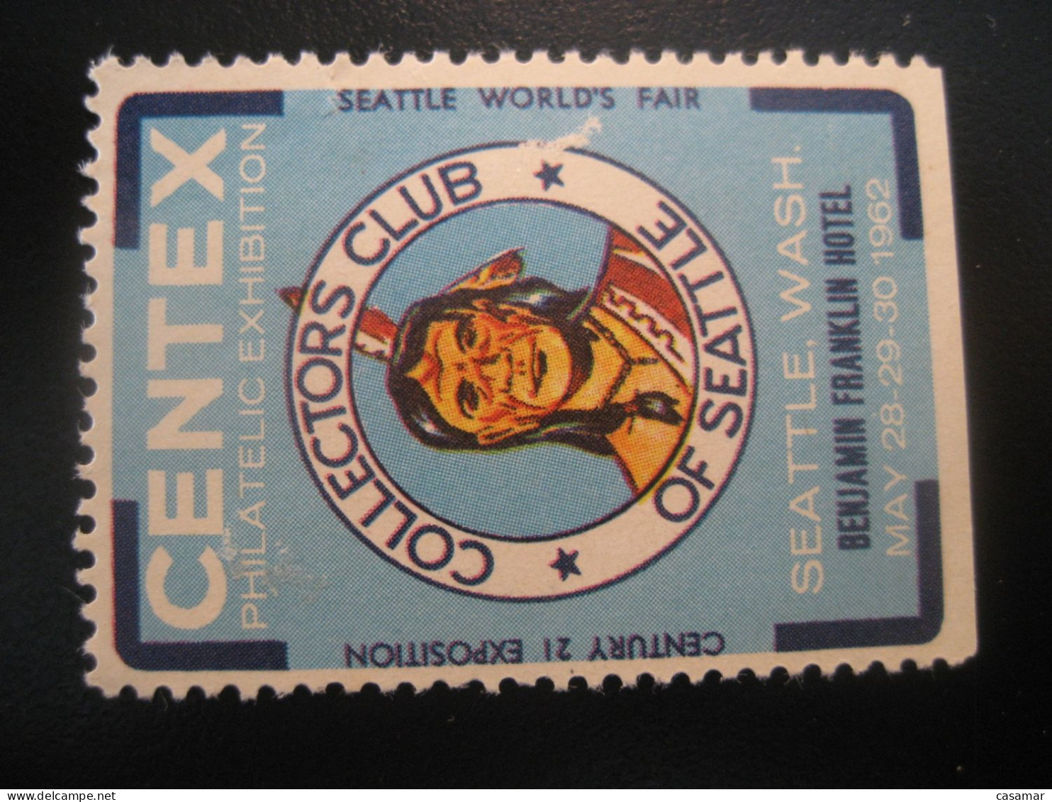 SEATTLE Washington 1962 Phil Expo Collectors Club Native Indian Slight Faults Poster Stamp Vignette USA Label - Sonstige & Ohne Zuordnung