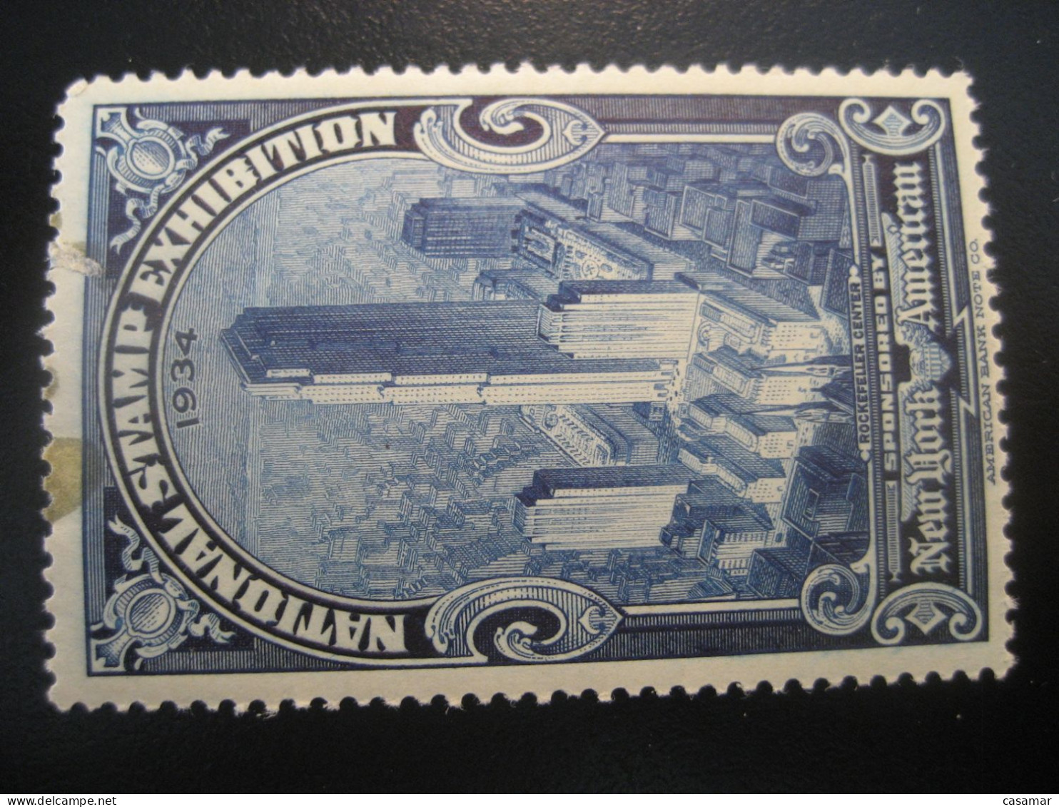 NEW YORK 1934 Rockefeller Center National Stamp Exhibition Slight Fault Poster Stamp Vignette USA Label - Andere & Zonder Classificatie