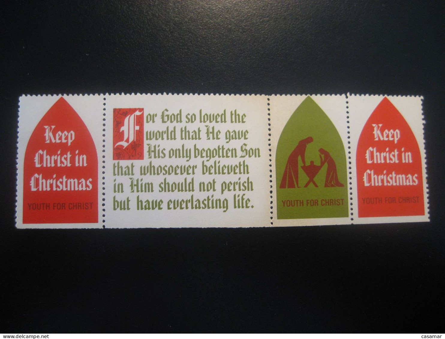 Keep Christ In Christmas 4 Poster Stamp Vignette USA Label - Christianisme