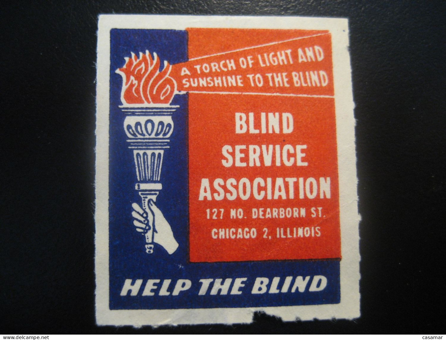 CHICAGO Illinois Blind Service Association Light Handicap Health Sante Slight Damaged Poster Stamp Vignette USA Label - Handicaps