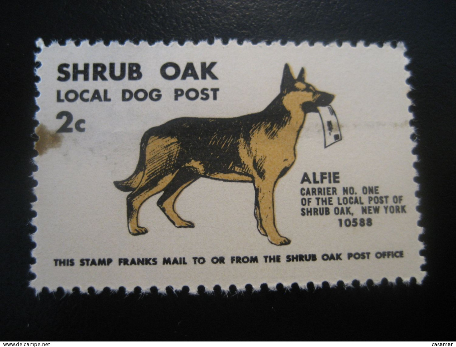 SHRUB OAK New York Alfie Local Dog Post Dogs Poster Stamp Vignette USA Label Slight Faults - Cani