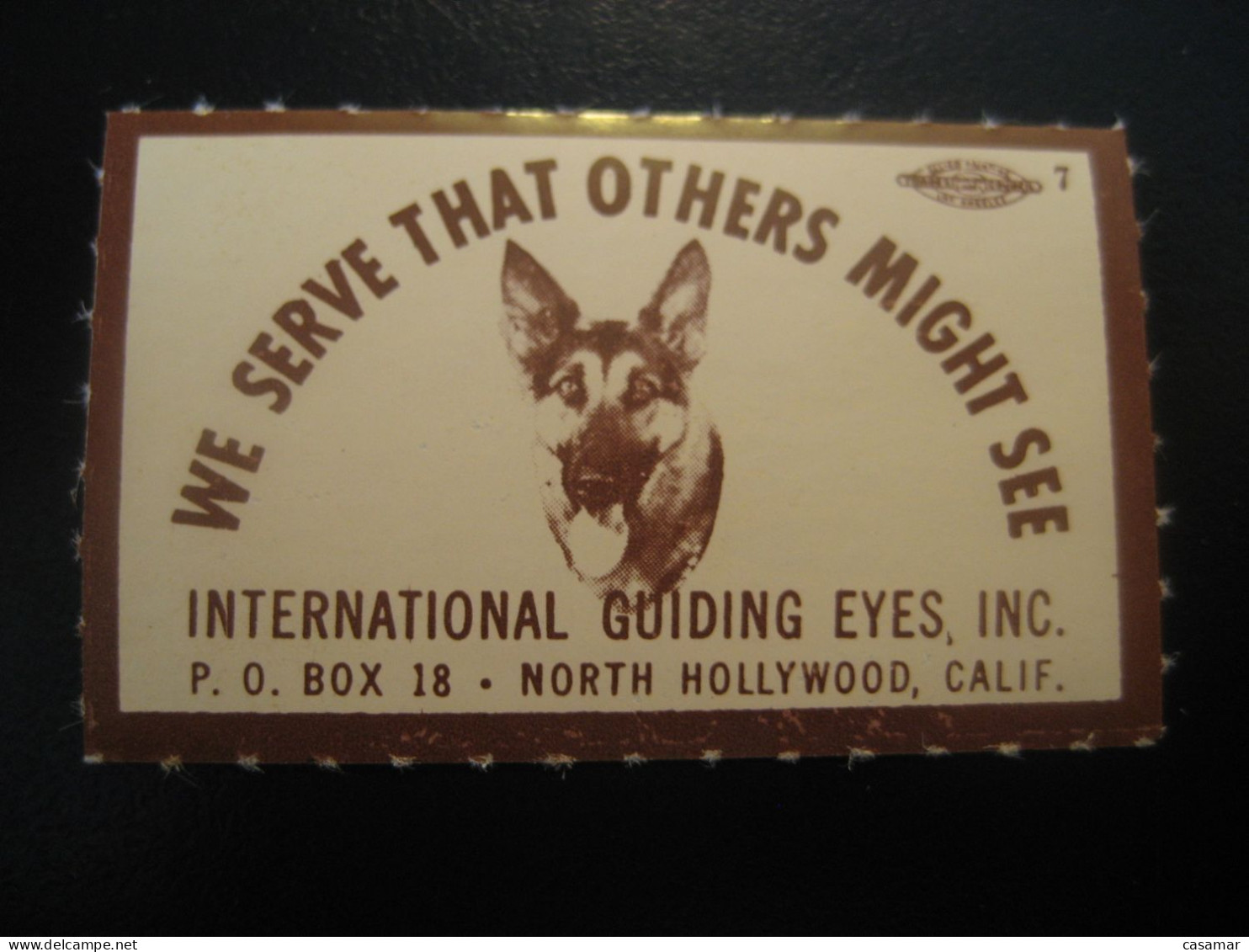 NORTH HOLLYWOOD California Guiding Eyes Dog Dogs Eye Blind Health Sante Poster Stamp Vignette USA Label - Chiens