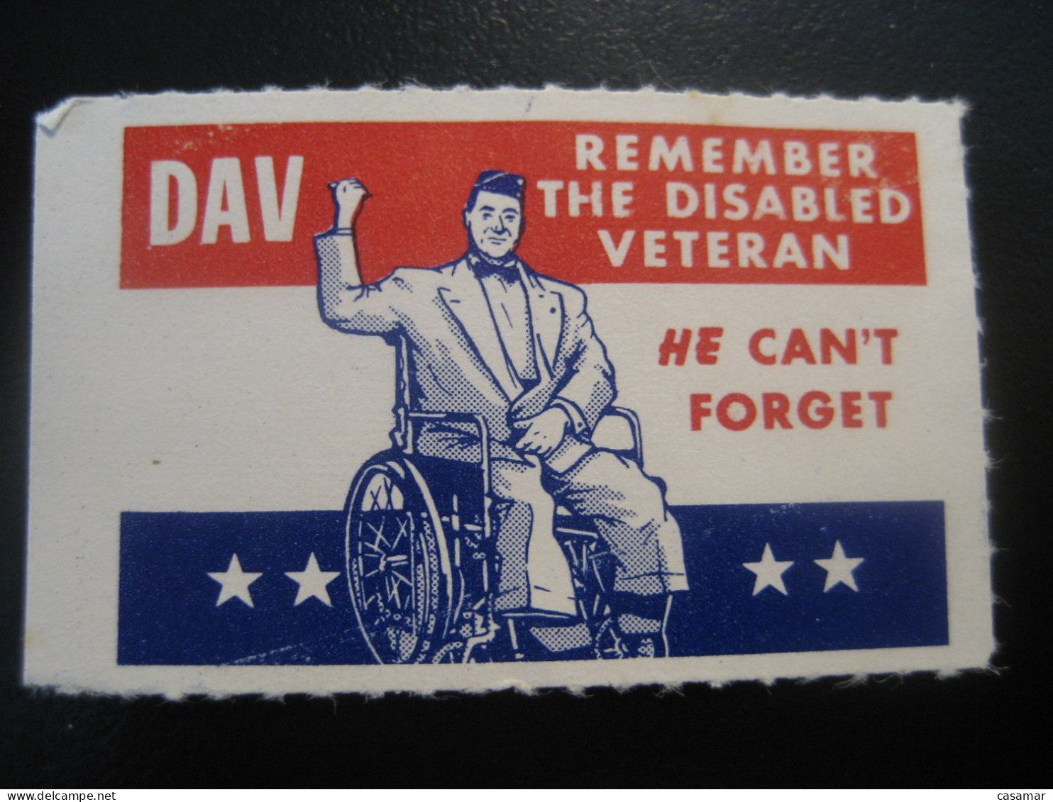 DAV Remember The Disabled Veteran Soldier WW2 WWII Health Sante Military War Poster Stamp Vignette USA Label - WW2