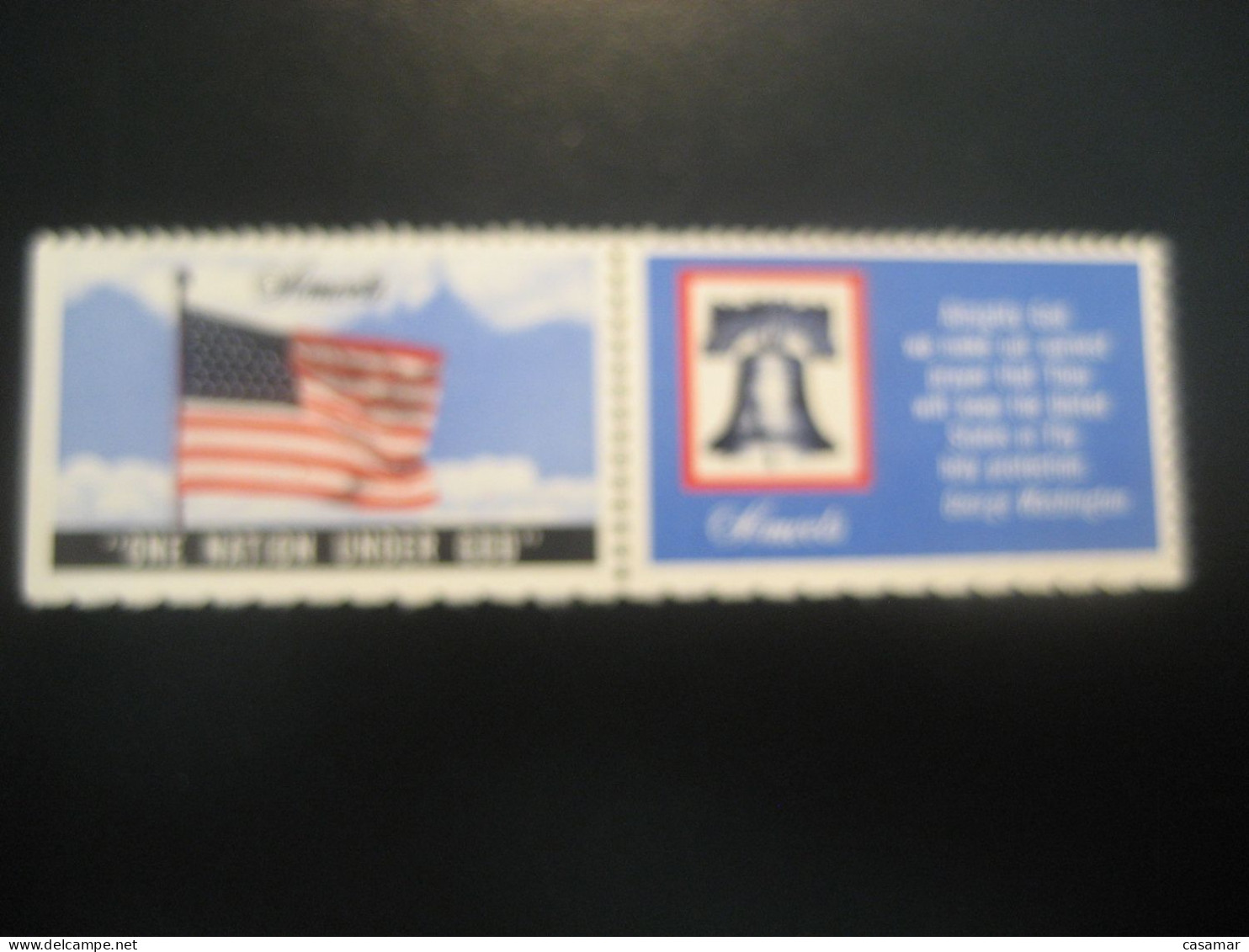 AMVETS One Nation Under God Flag Flags Drapeau Drapeaux + Bell 2 Poster Stamp Vignette USA Label - Andere & Zonder Classificatie