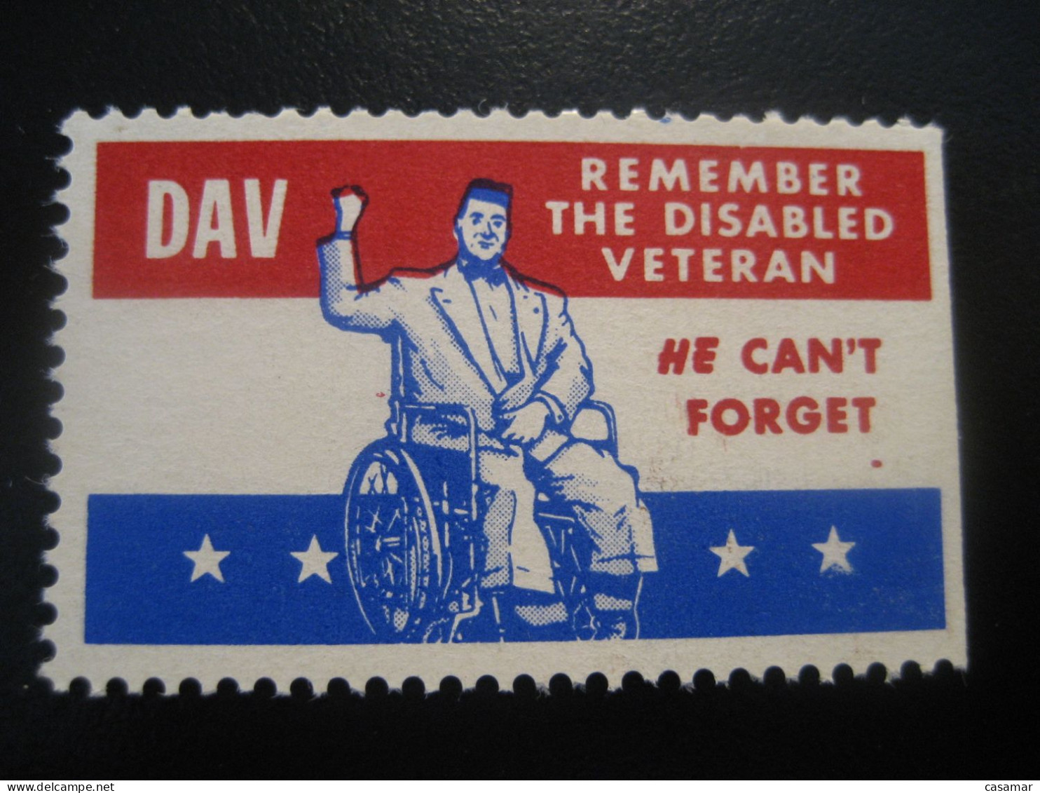 DAV Remember The Disabled Veteran Soldier WW2 WWII Health Sante Military Poster Stamp Vignette USA Label - Guerre Mondiale (Seconde)