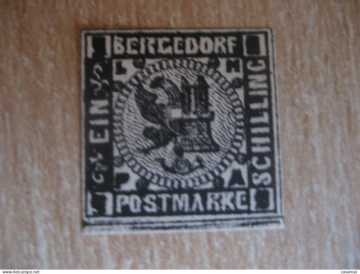 BERGEDORF Postmarke Ein Schilling Imperforated Neudruck Stamp Local GERMANY - Andere & Zonder Classificatie