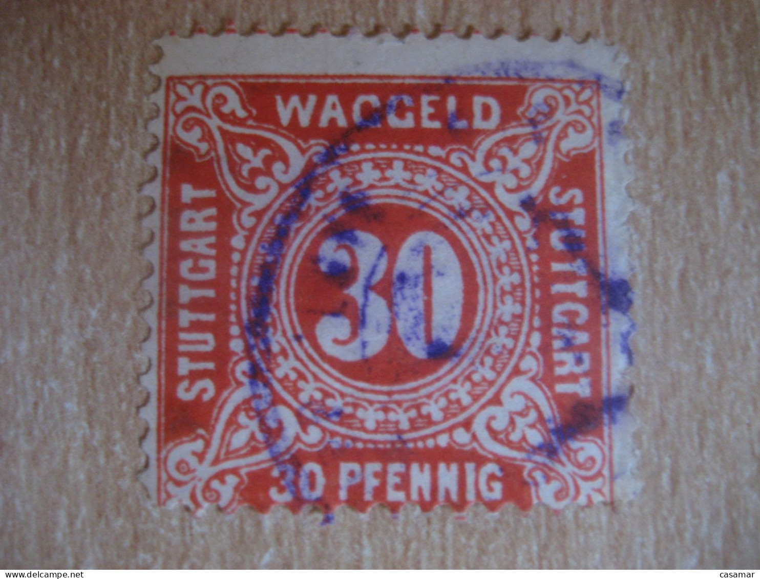 STUTTGART Waggeld 30 Pf Orange Red Local Revenue Fiscal Privat Stamp GERMANY - Postes Privées & Locales
