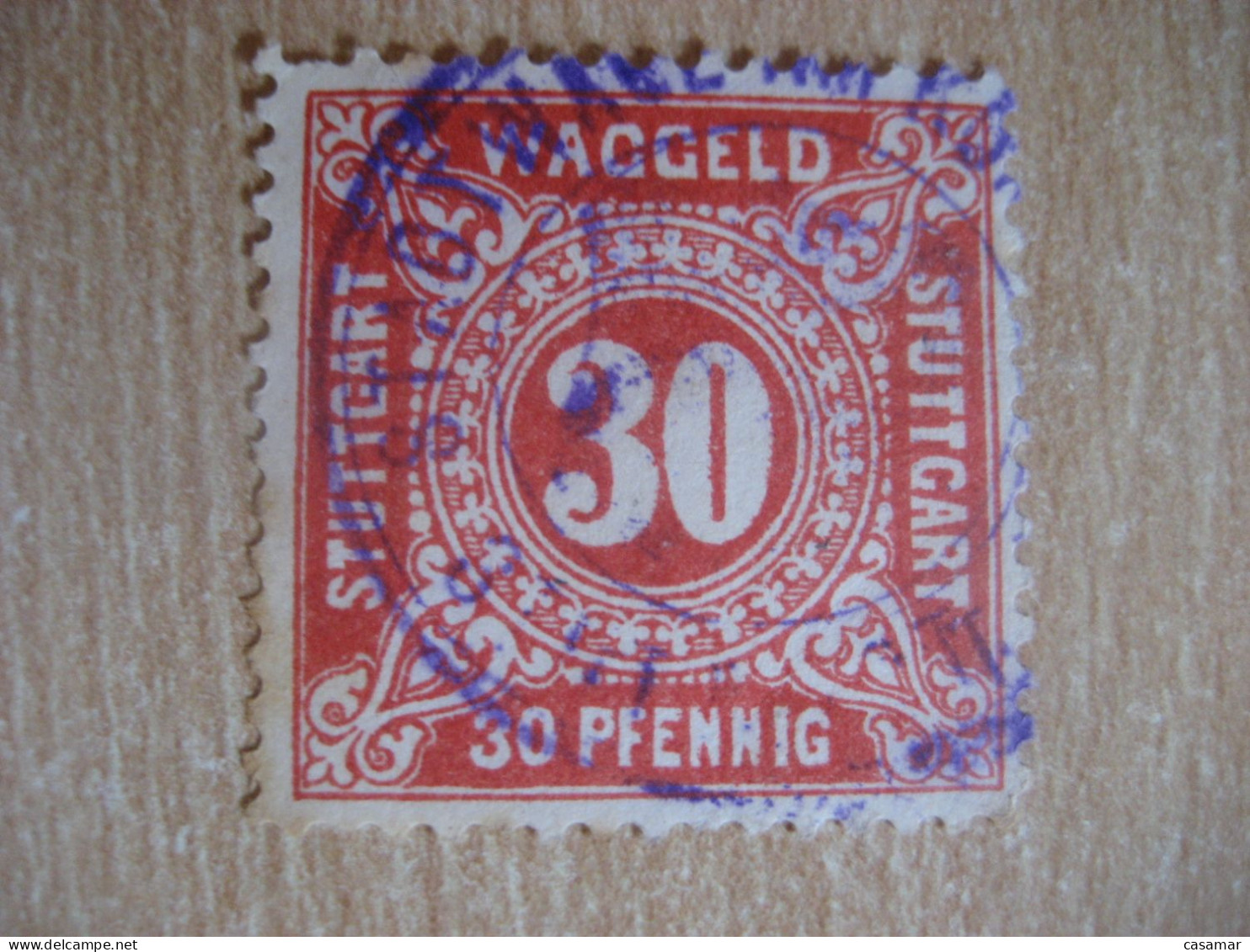 STUTTGART Waggeld 30 Pf Hard Red Local Revenue Fiscal Privat Stamp GERMANY - Private & Lokale Post