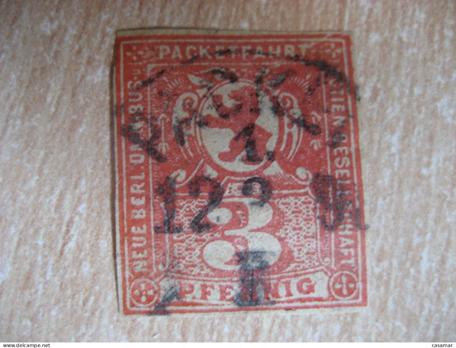 BERLIN Packetfahrt Neu Berl. Omnibus 3 Pf Red Imperforated Michel ??? Privat Private Local Stamp GERMANY Slight Faults - Private & Lokale Post