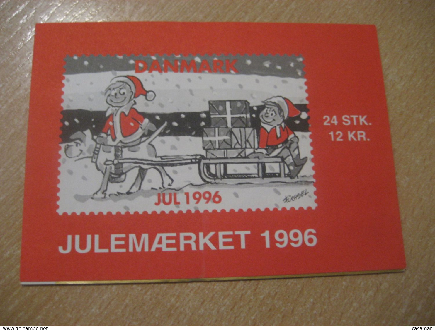 DENMARK 1996 Dog Sleigh Sled Julemaerket Booklet Christmas 24 Poster Stamp Vignette (3 Sheet X 8 Label) - Carnets