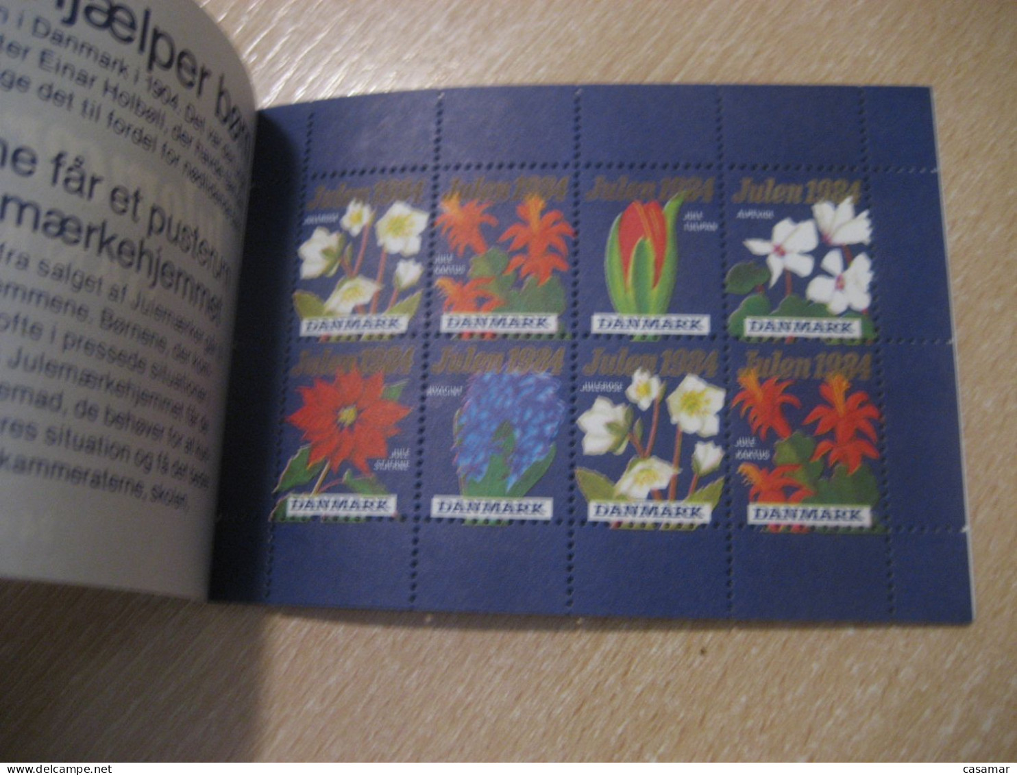 DENMARK 1984 Rose Tulipan Cactus Flower Flora Julemaerket Booklet Christmas 24 Poster Stamp Vignette (3 Sheet X 8 Label) - Libretti