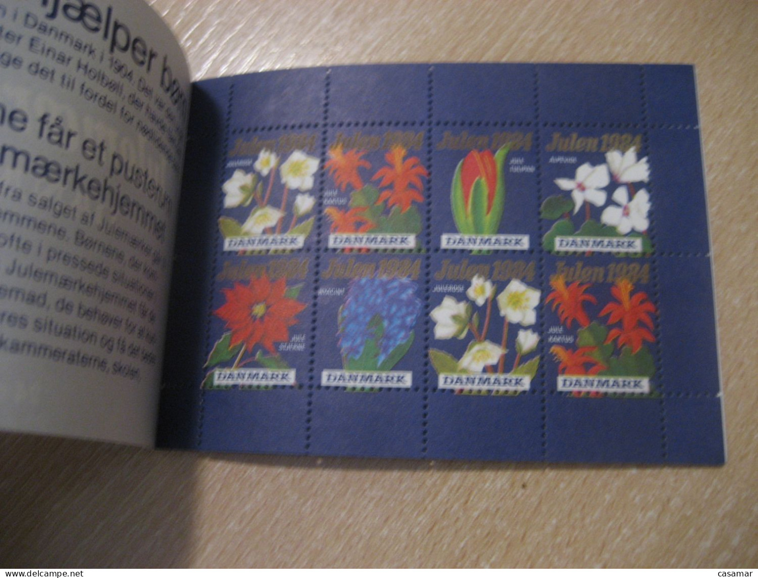 DENMARK 1984 Rose Tulipan Cactus Flower Flora Julemaerket Booklet Christmas 24 Poster Stamp Vignette (3 Sheet X 8 Label) - Carnets