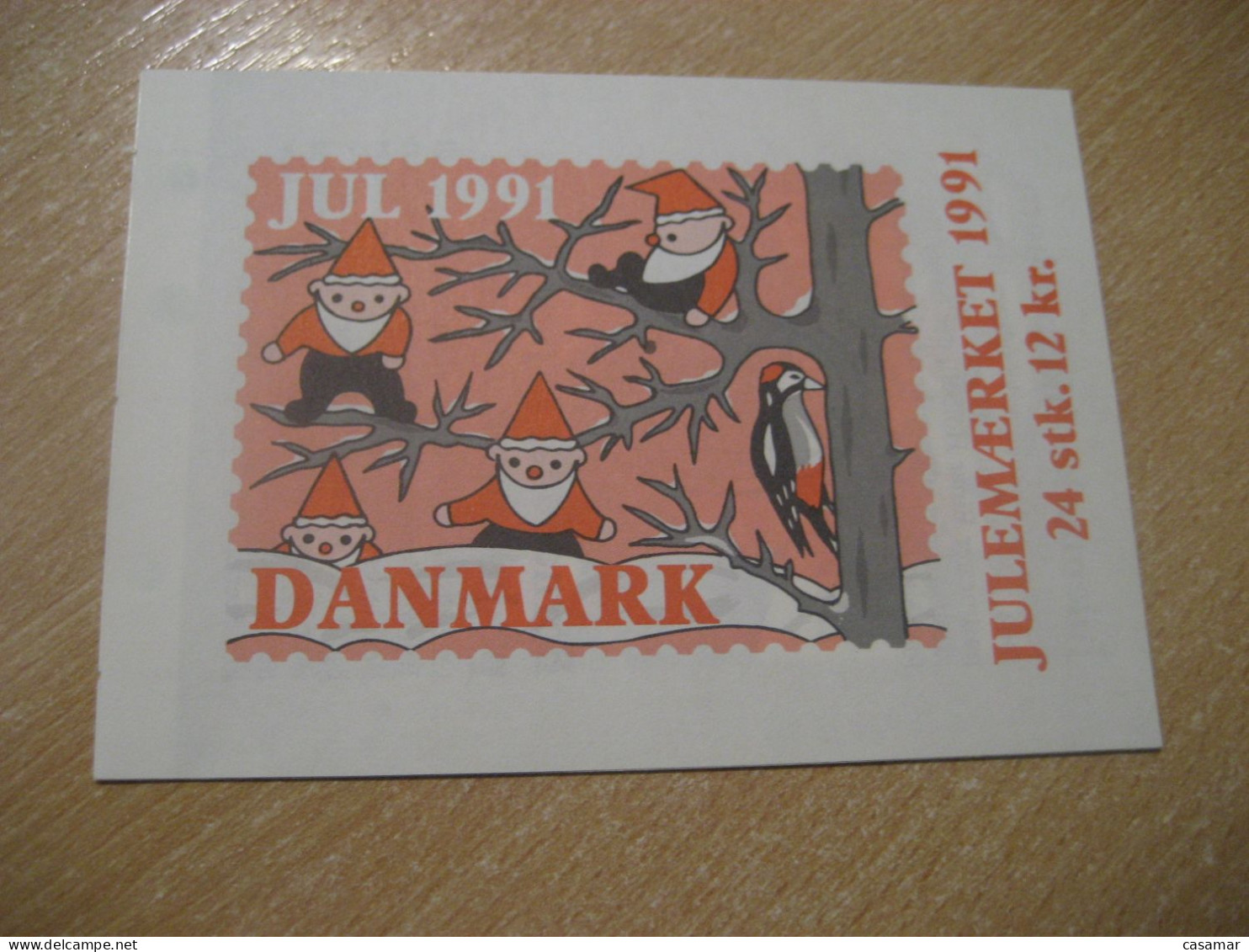 DENMARK 1991 Gnome Mythology Mushroom Julemaerket Booklet Christmas 24 Poster Stamp Vignette (3 Sheet X 8 Label) - Carnets