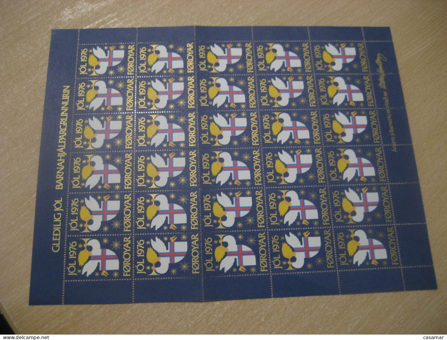 FAROE ISLANDS 1976 Flag Merry Christmas Sheet Bloc 30 Poster Stamp Vignette DENMARK Label Children Aid - Faroe Islands