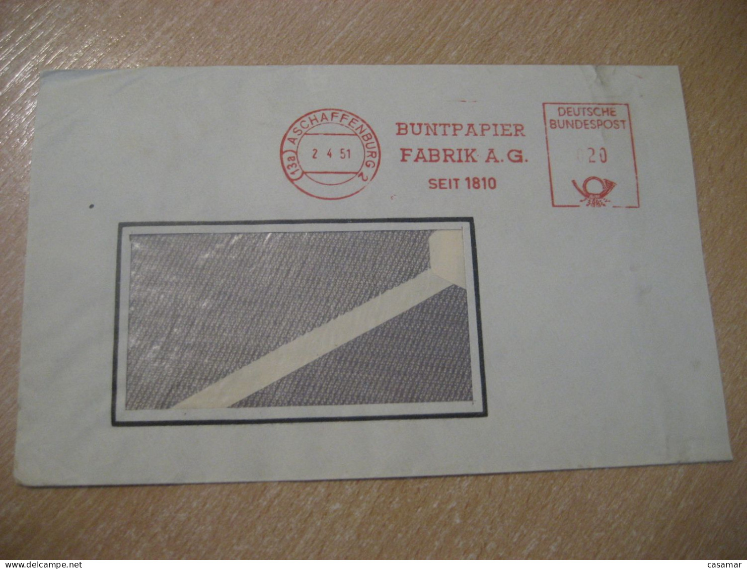 ASCHAFFENBURG 1951 Buntpapier Fabrik A.G. Meter Mail Cancel Cover GERMANY - Lettres & Documents