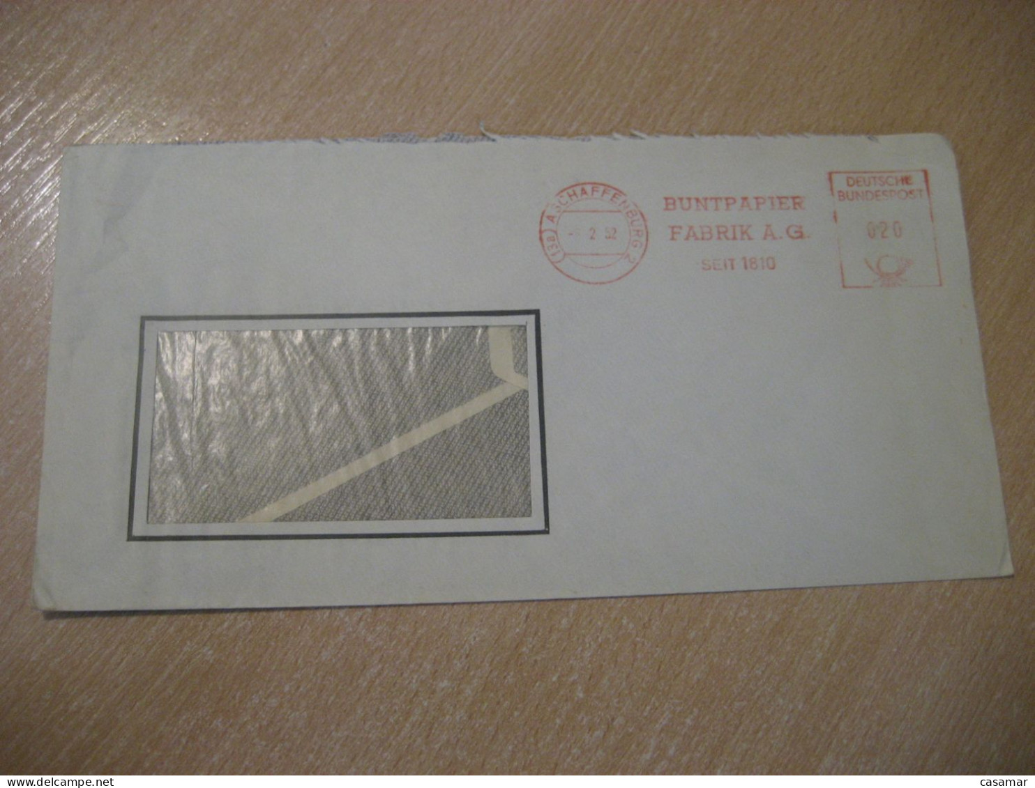 ASCHAFFENBURG 1952 Buntpapier Fabrik A.G. Meter Mail Cancel Cover GERMANY - Briefe U. Dokumente