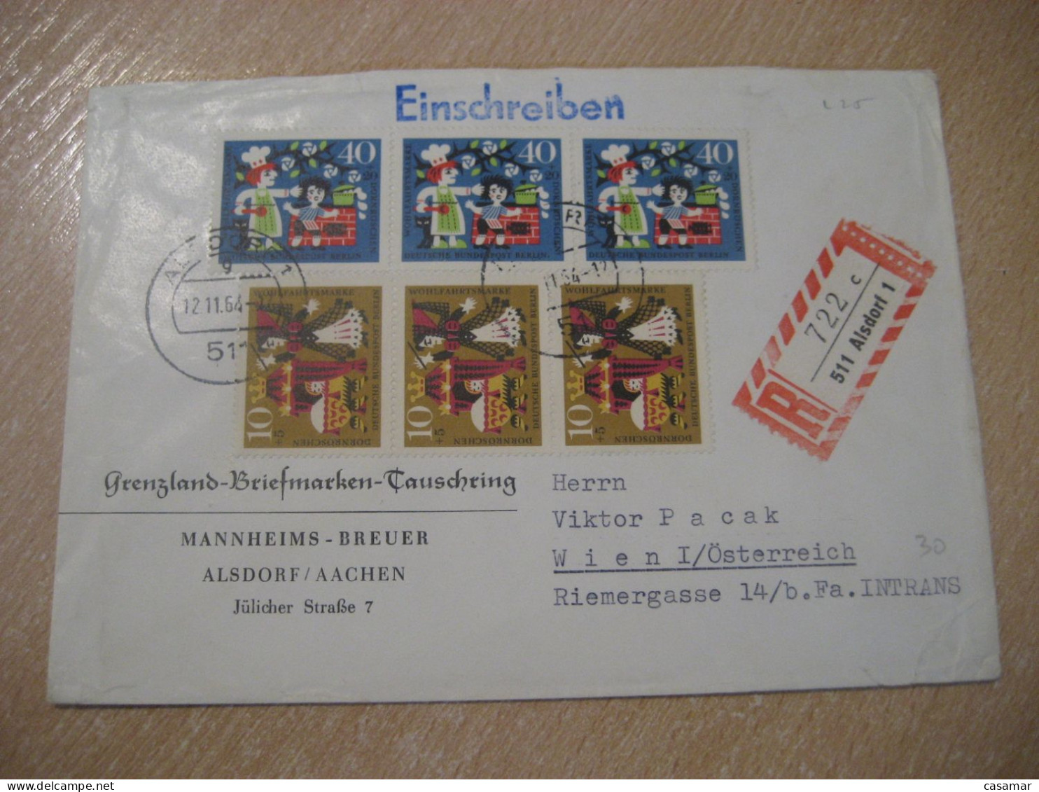 ALSDORF 1964 To Wien Austria Registered Cancel Cover GERMANY - Covers & Documents