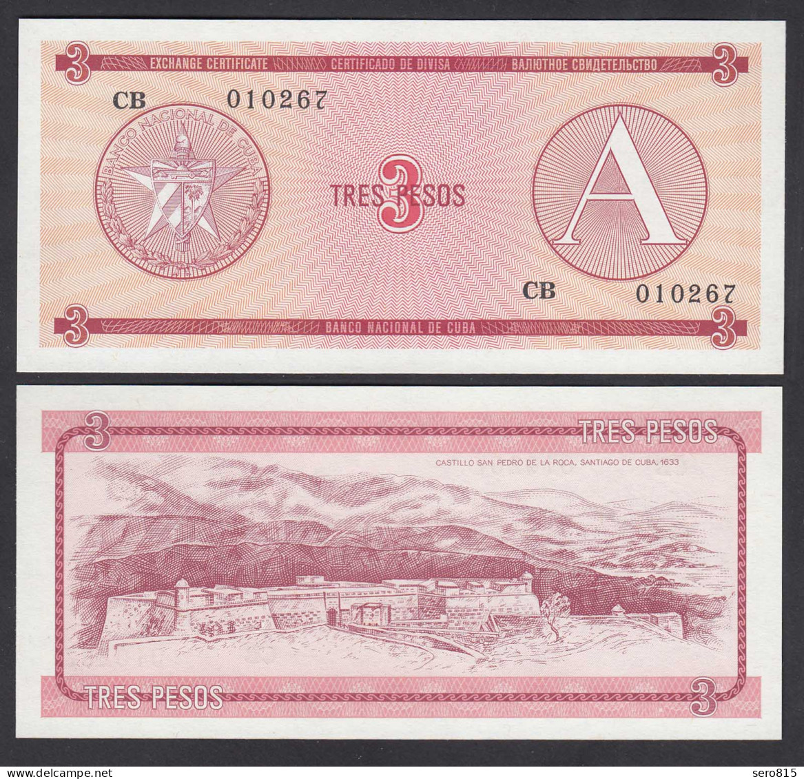 Kuba - Cuba 3 Peso Foreign Exchange Certificates 1985 Pick FX2 UNC (1)  (26796 - Autres - Amérique