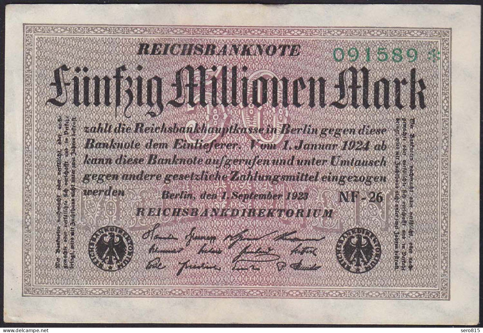 Reichsbanknote - 50 Millionen Mark 1923 Ro 108k XF (2) FZ: NF 6er Stern  (13316 - Sonstige & Ohne Zuordnung