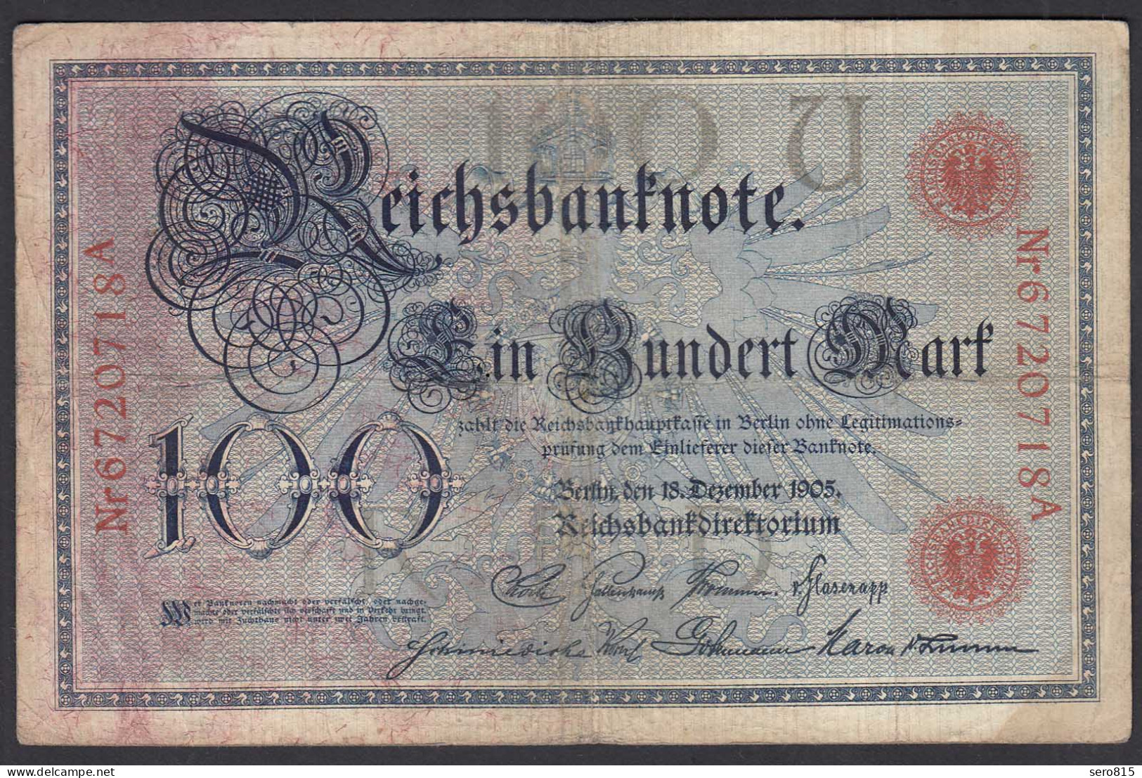 Reichsbanknote 100 Mark 1905 Ro 23b Pick 24 UDR U Serie A - F (4)     (28291 - Other & Unclassified