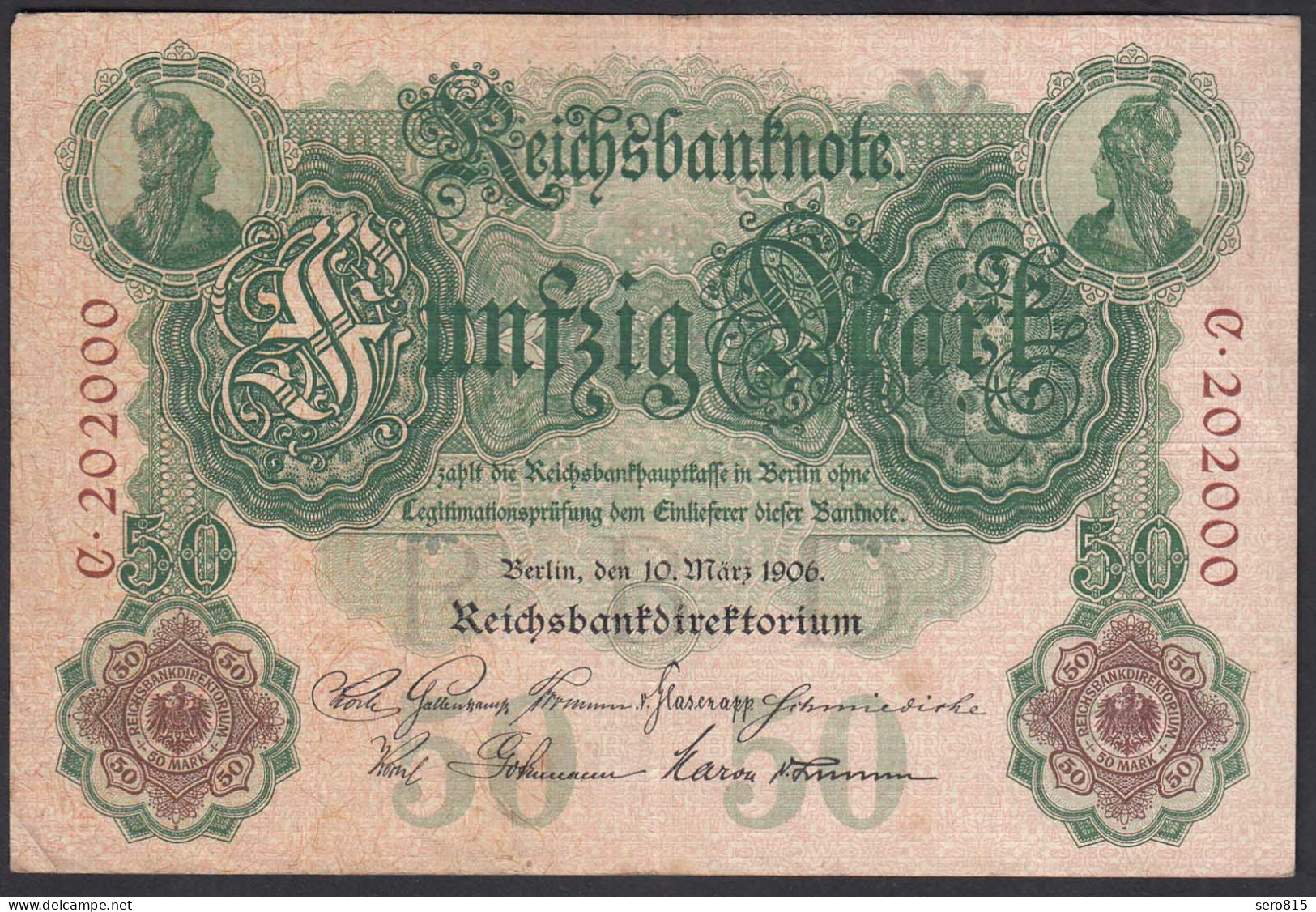 Reichsbanknote 50 Mark 1906 Ro 25a Pick 26 Y/C / F (4) Nummer !!       (28303 - Autres & Non Classés