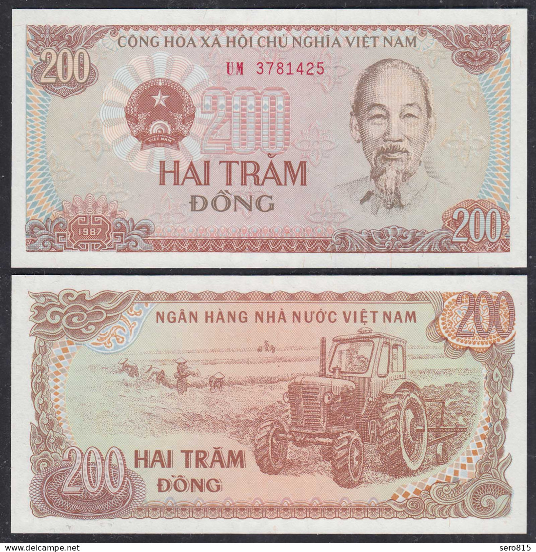 Vietnam 200 Dong 1987 Pick 100a UNC (1)     (29774 - Autres - Asie