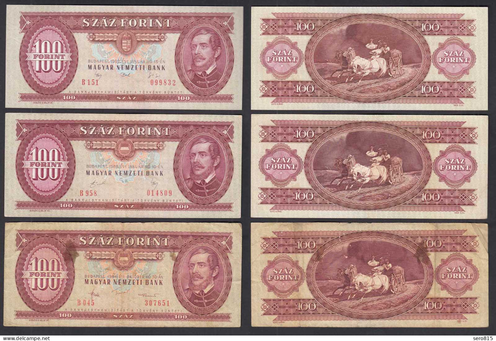 UNGARN - HUNGARY -  3 X 100 Forint 1984/89/92 Pick 171g,h + 174a  F/VF (3/4) - Hungría