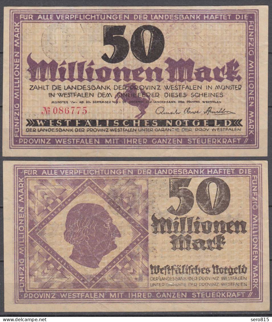 PROVINZ WESTFALEN Münster 50 Millionen Mark 1923 Notgeld 6-stellig Rot   (30105 - Autres & Non Classés