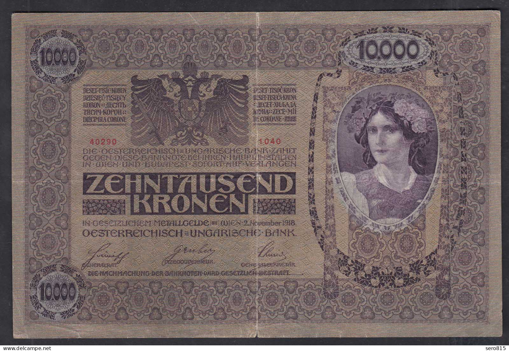 Österreich - Austria 10000 10.000 Kronen 1918/9 Pick 64 Aufdruck Senkrecht F (4) - Oostenrijk