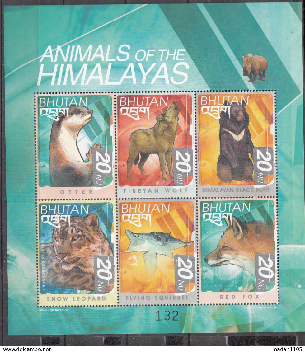 BHUTAN, 1999, Animals Of The Himalayas, Sheetlet,   MNH, (**) - Bhoutan