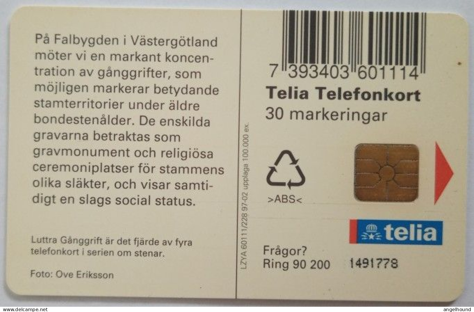 Sweden 30Mk. Chip Card - Necropolis Of Luttra - Schweden