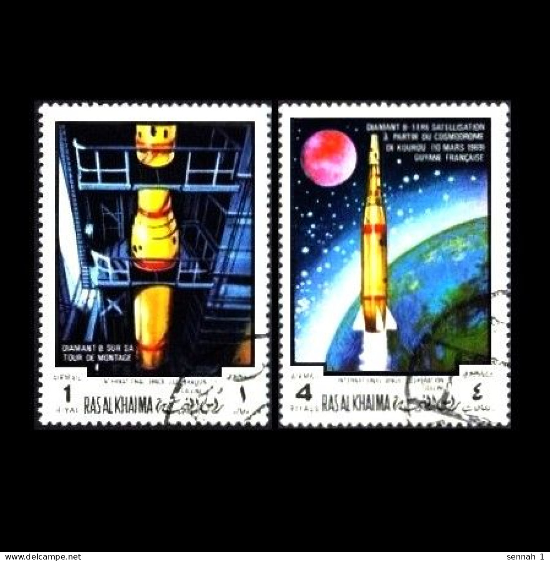 Ras Al Khaima: 'French Space Achievements – Diamant Rocket, 1970' / 'Französische Raumfahrt', Mi. 438+450A; Yv. PA.84 - Asia