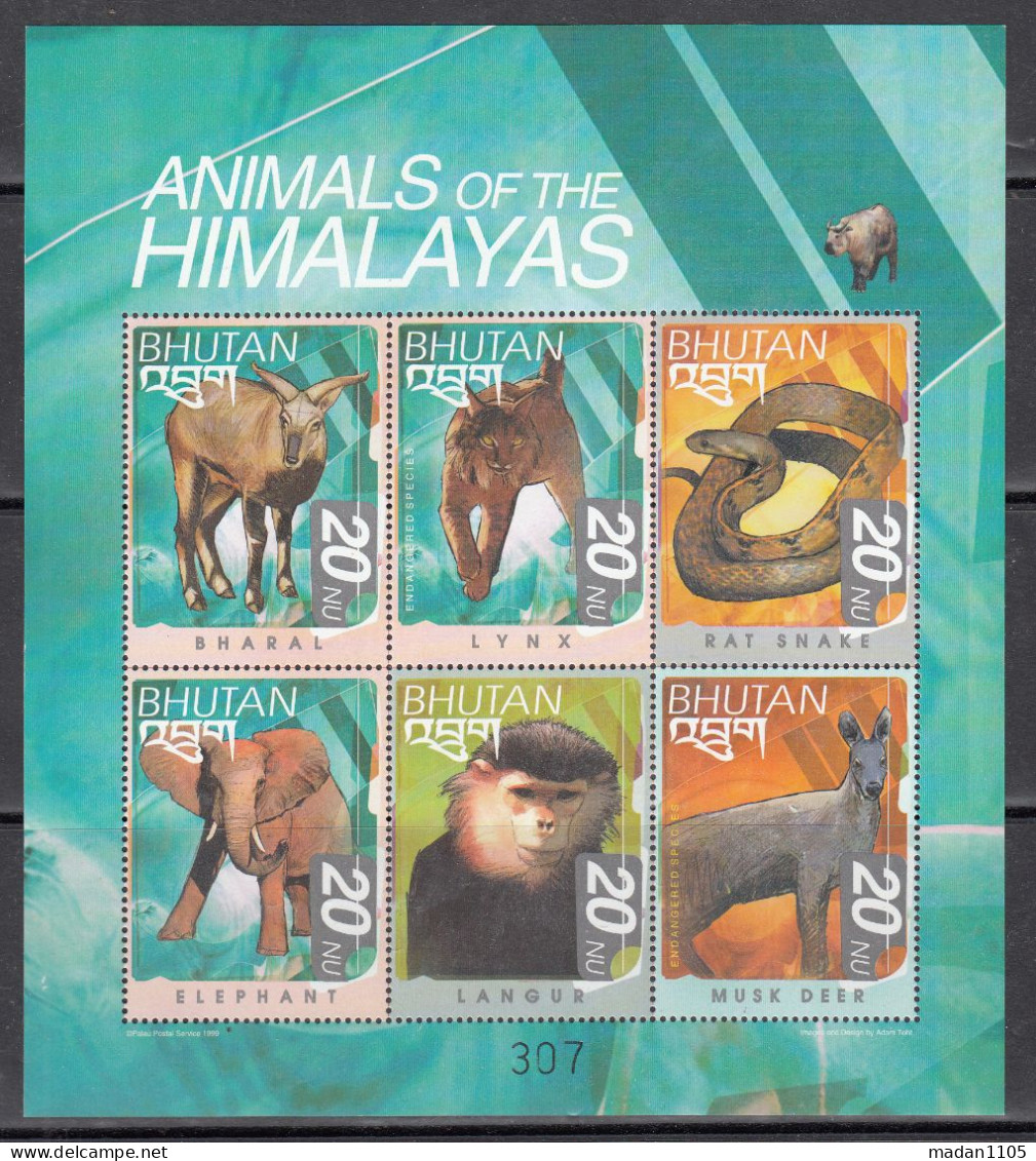 BHUTAN, 1999, Animals Of The Himalayas, Sheetlet,   MNH, (**) - Bhoutan
