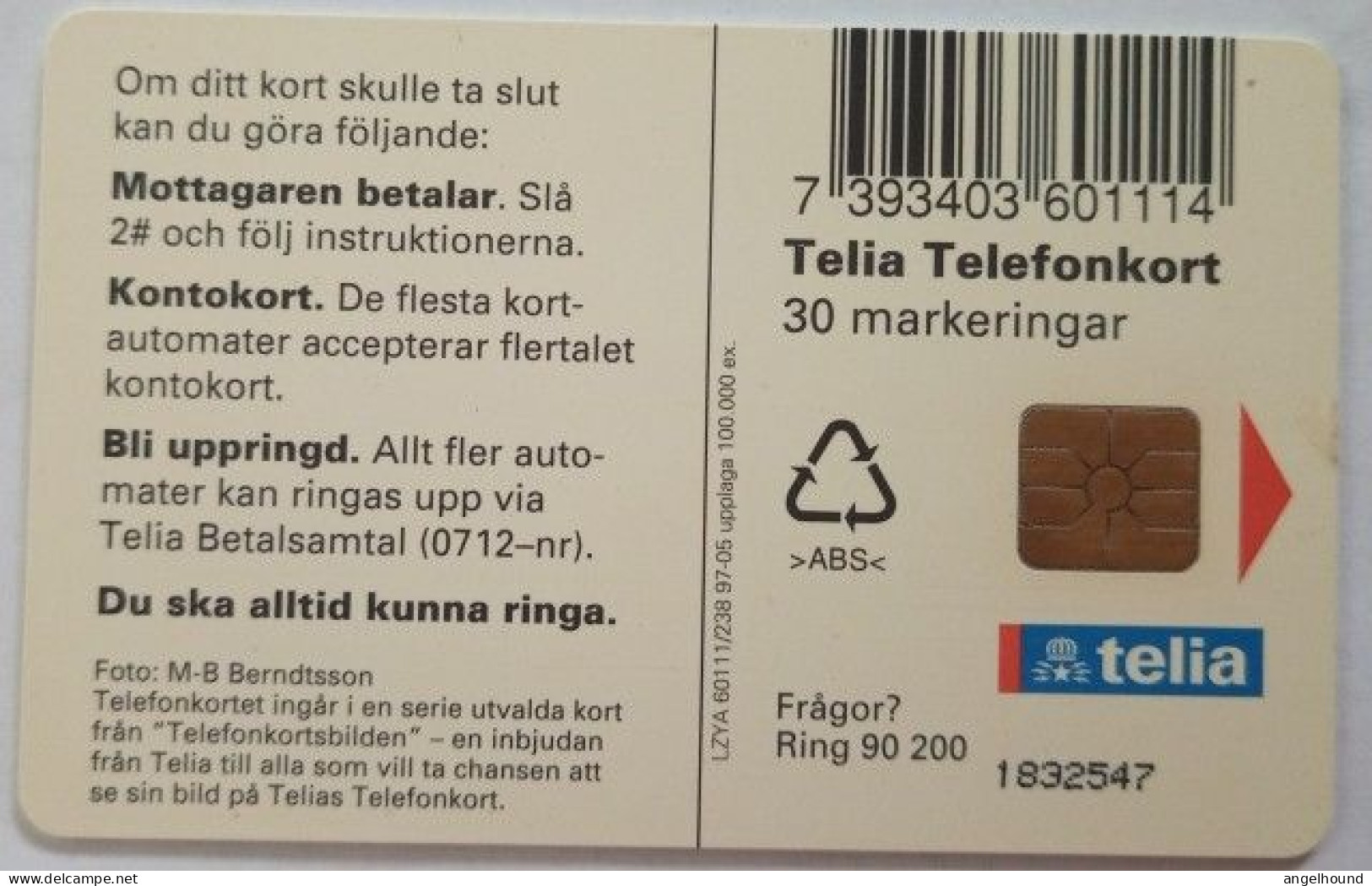 Sweden 30Mk. Chip Card - Cat In A Car - Schweden