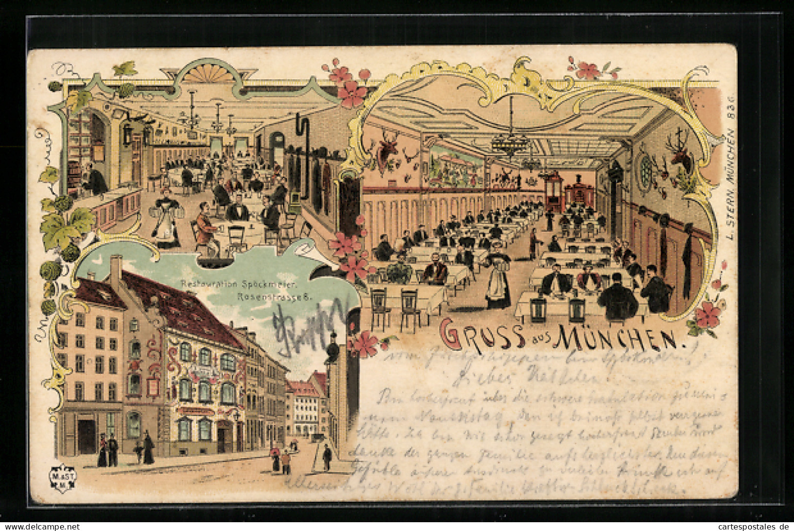 Lithographie München, Restaurant Spöckmeier, Rosenstrasse 8  - Muenchen