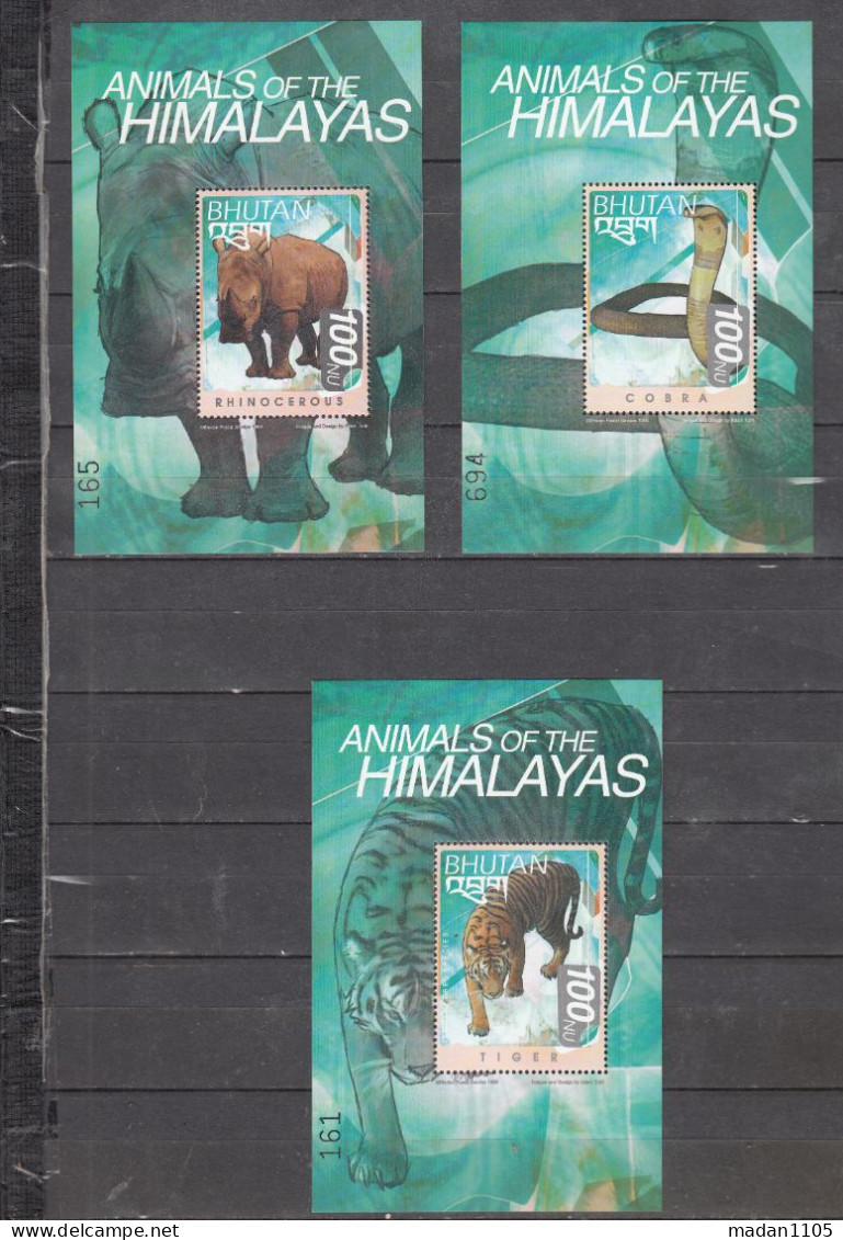 BHUTAN, 1999, Animals Of The Himalayas, MS OF 3,   MNH, (**) - Bhutan