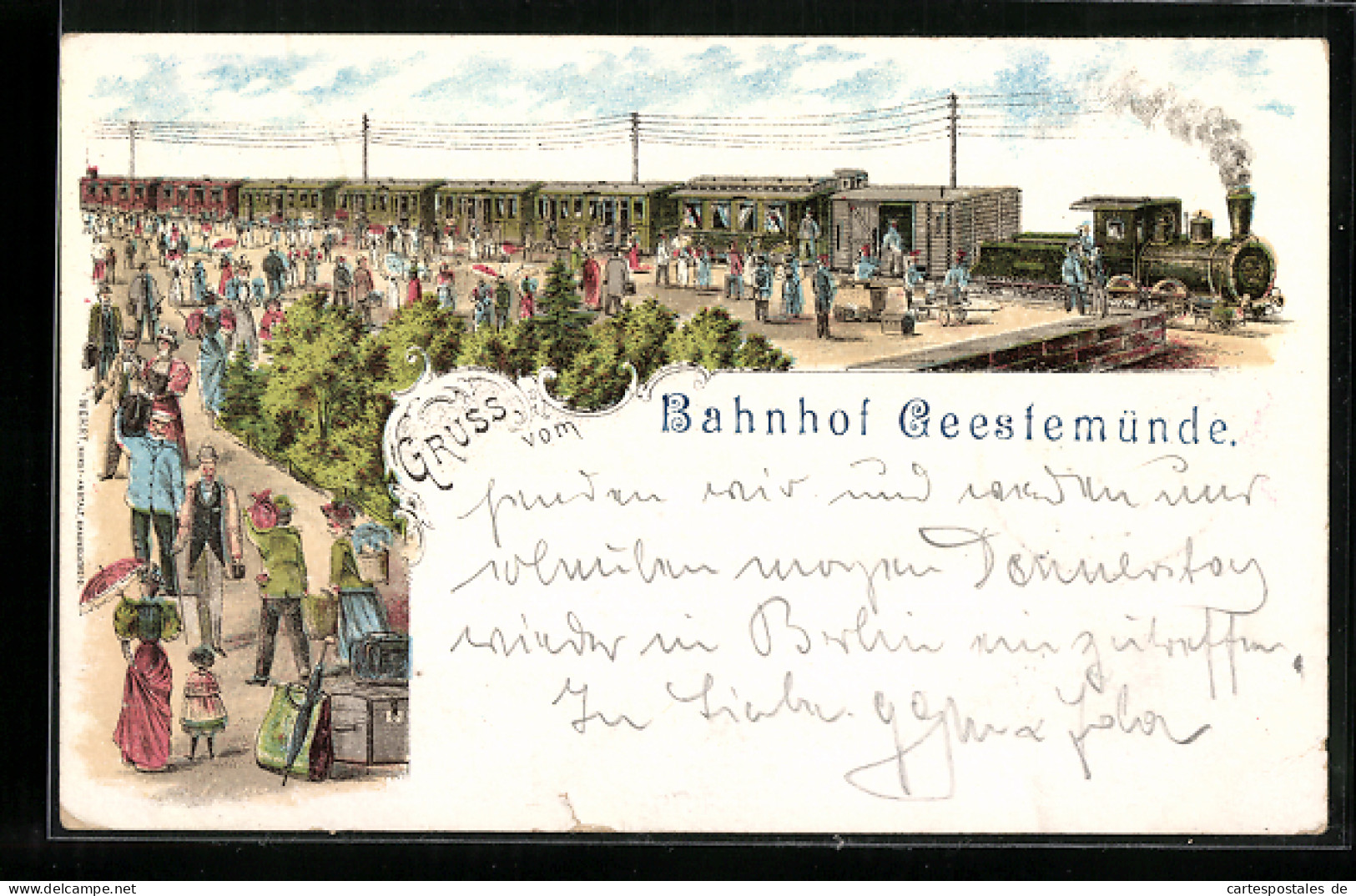 Lithographie Geestemünde, Bahnhof Mit Eisenbahn  - Autres & Non Classés