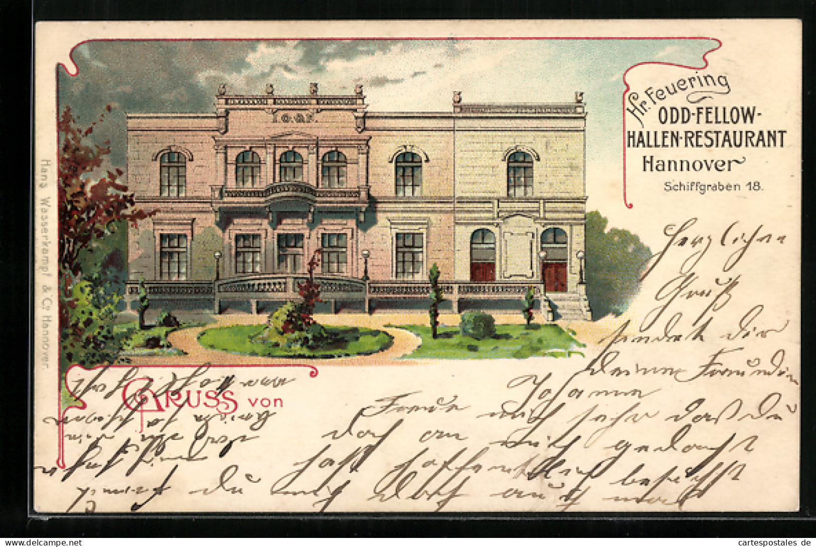 Lithographie Hannover, Hr. Feuering Odd-Fellow-Hallen-Restaurant Am Schiffgraben 18  - Other & Unclassified