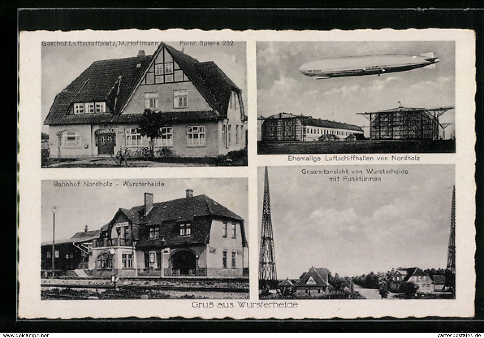 AK Wursterheide, Zeppelin über Der Luftschiffhalle, Bahnhof, Gasthof Luftschiffplatz  - Dirigeables
