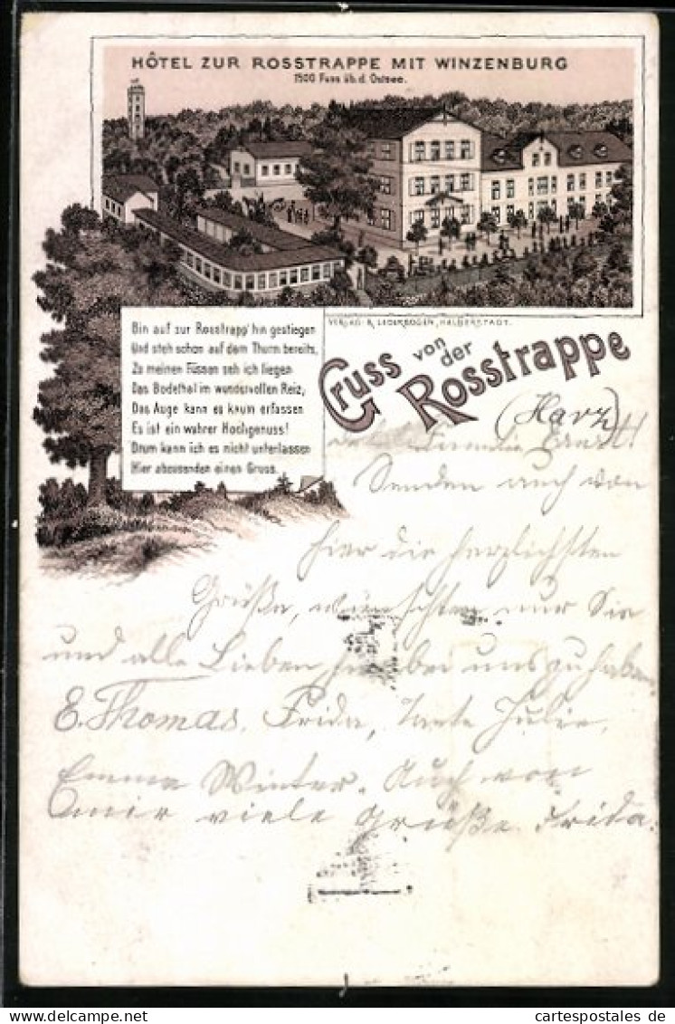 Vorläufer-Lithographie Thale /Harz, 1895, Hotel Zur Rosstrappe Mit Winzenburg  - Thale